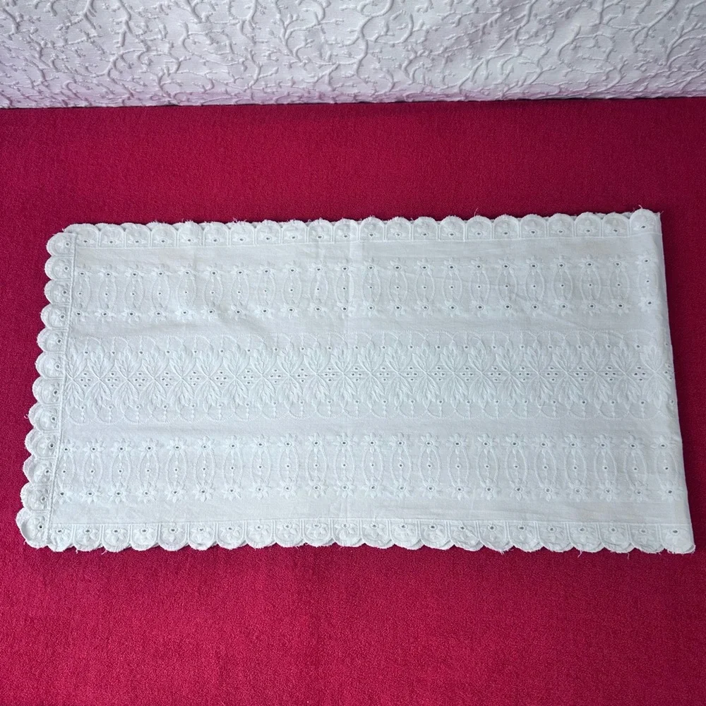 Vintage Table Runner Embroidered White Cotton Geometric Home Decor Lace Handmade